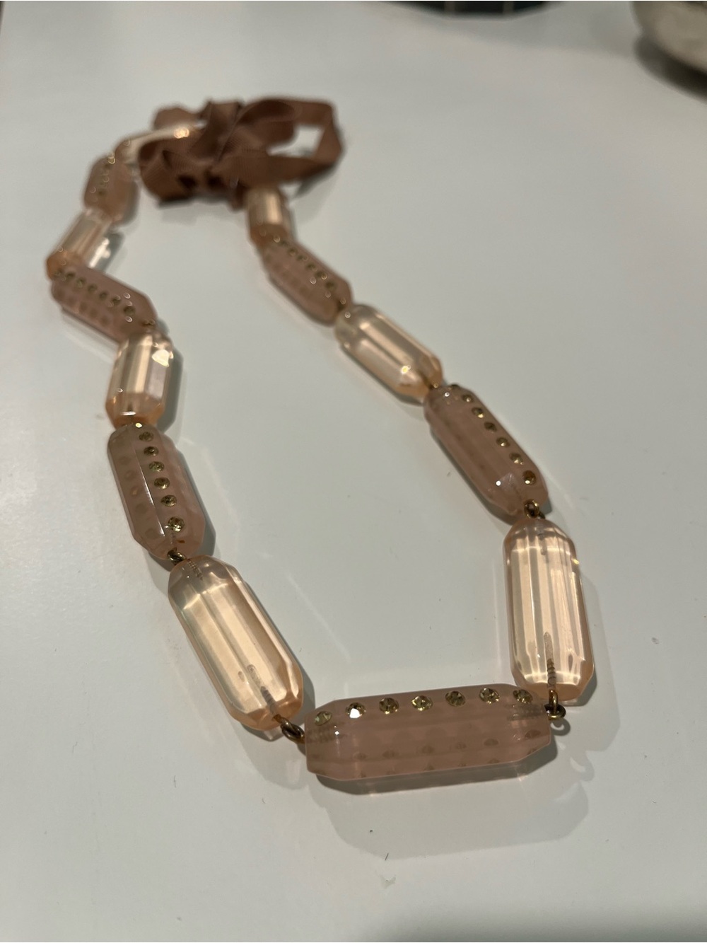 J. Crew Blush Crystal Bead Necklace with Gold Accents